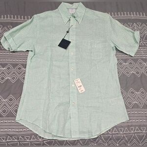 Brooks Brothers Irish Linen Green And White Gingham Regent Polo Size Medium